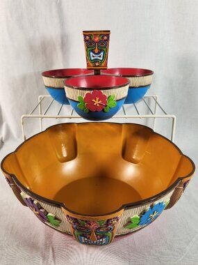Amscan Hawaii Luau Tiki Bowl Chip and Dip Set Fruit Nuts Candy Dish Fast Ship